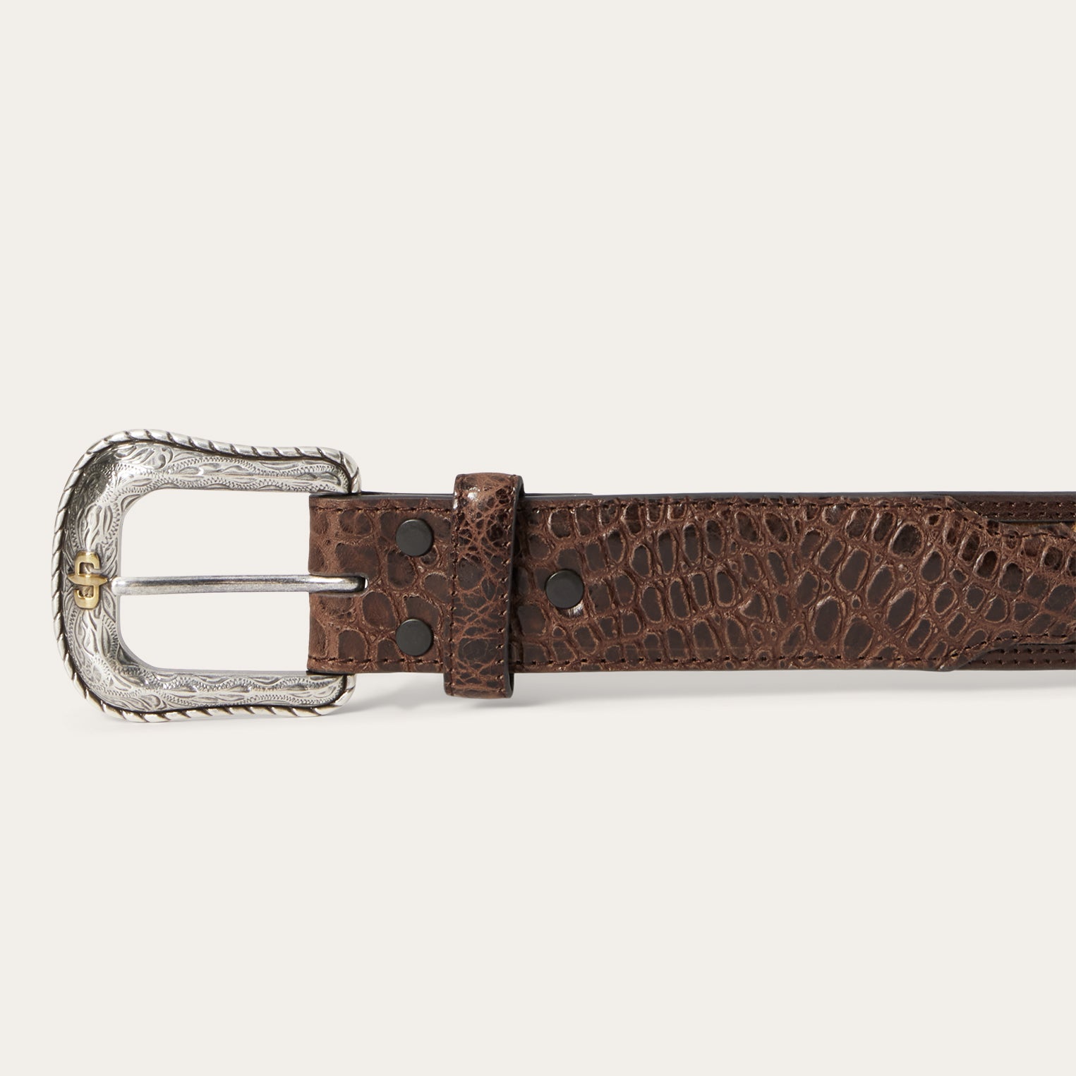 Ostrich Print Croco Embossed Western Tabs Belt Cognac/California Nut | Stetson Men