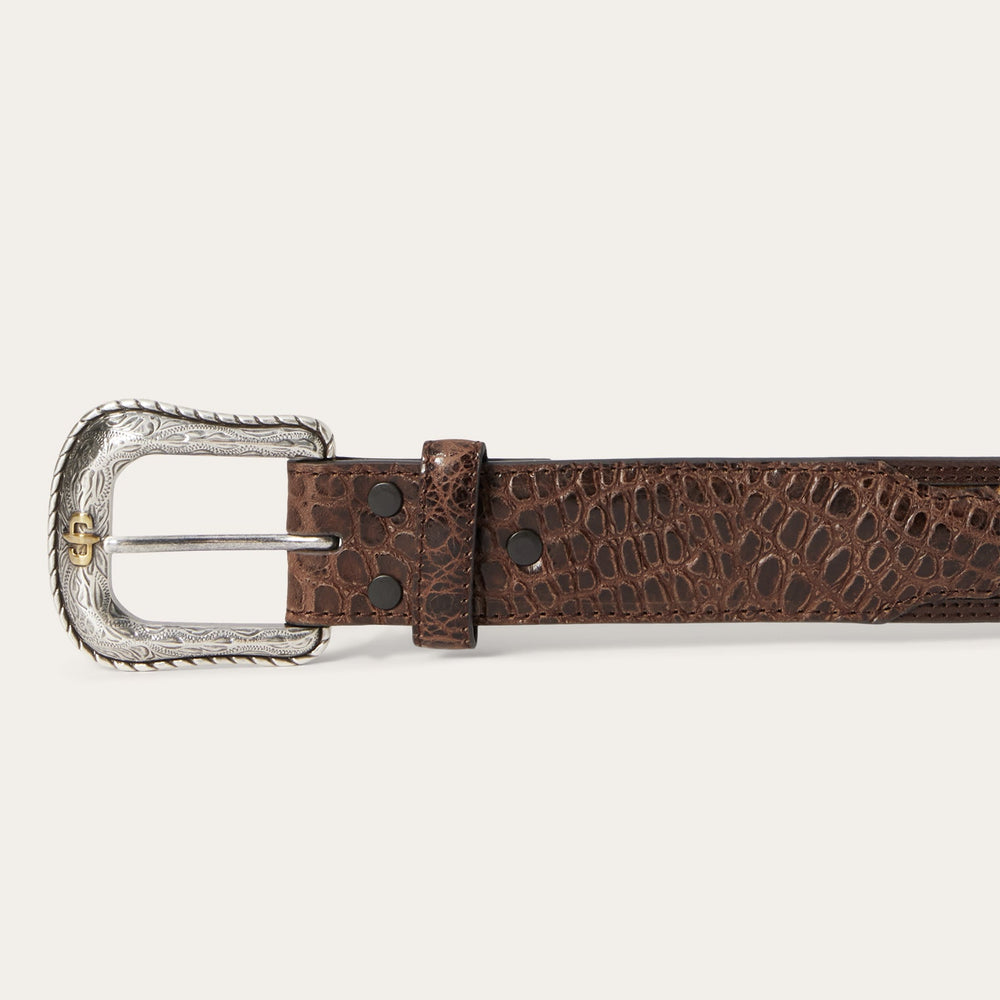 Ostrich Print Croco Embossed Western Tabs Belt Cognac/California Nut | Stetson Men