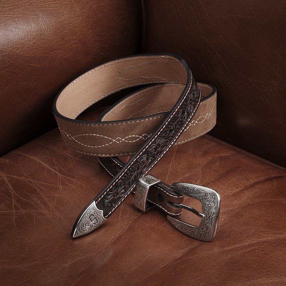 Tooled Tapered Belt Brown/Sand | Stetson Men