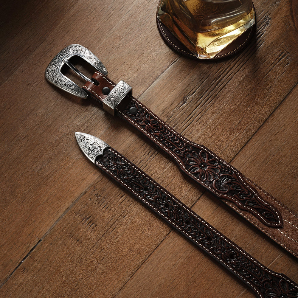 Tooled Tapered Belt Brown/Sand | Stetson Men