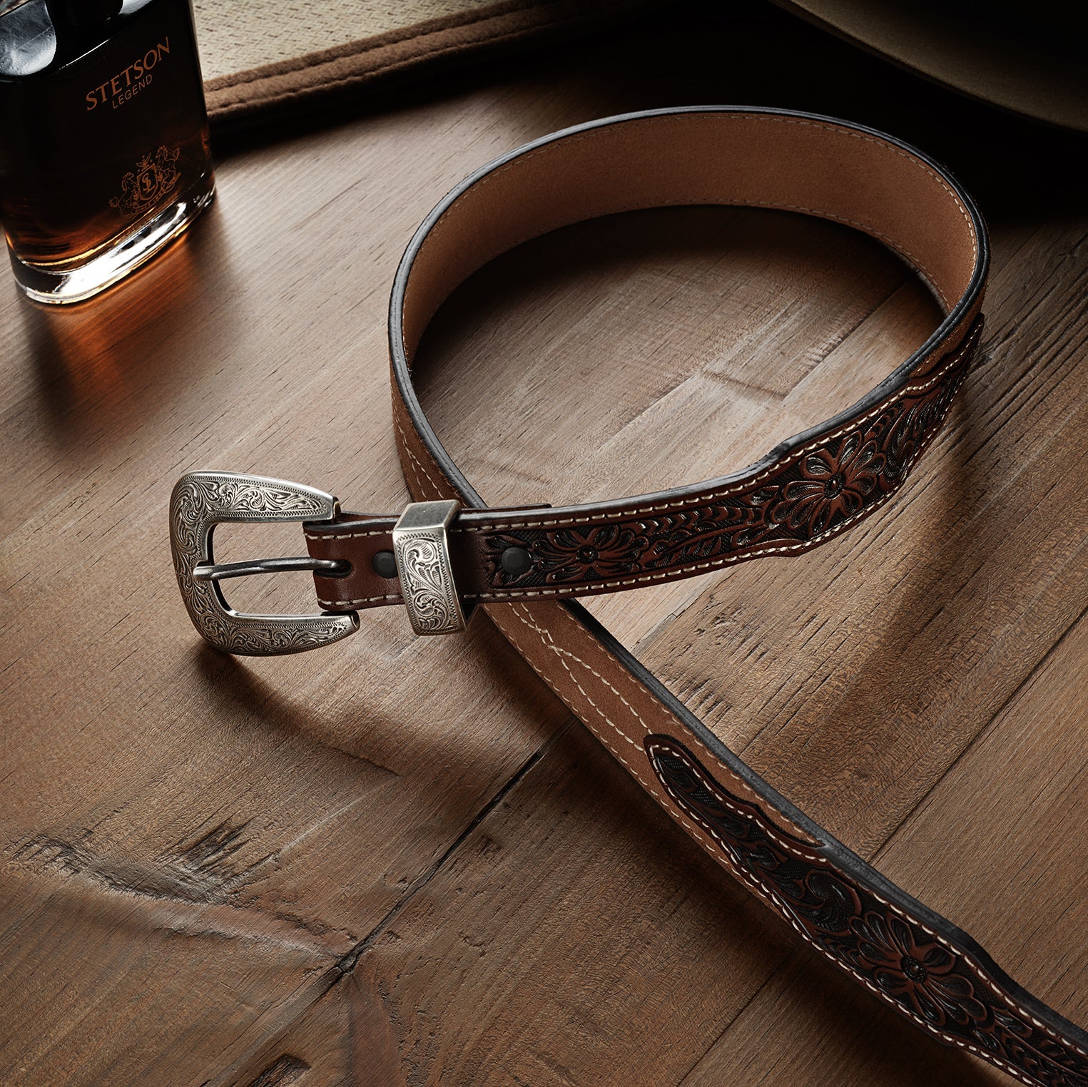 Tooled Tapered Belt Brown/Sand | Stetson Men