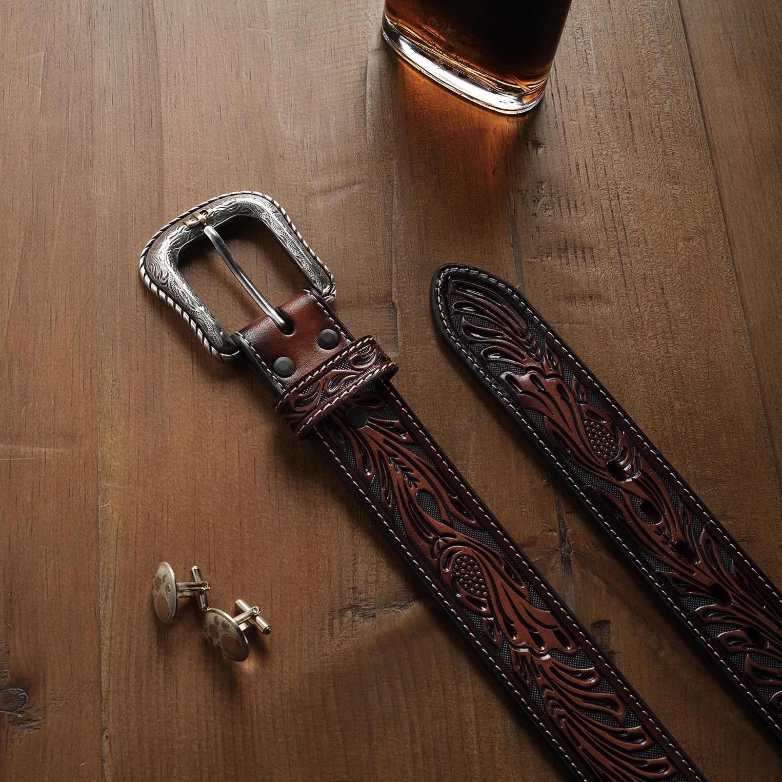 Tooled Belt Dark Brown | Stetson Men
