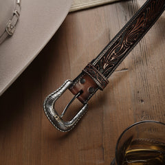 Tooled Belt Dark Brown | Stetson Men