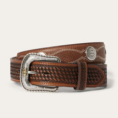 Pebble Leather Basket Weave Tabs Belt Natural/Brown | Stetson Men