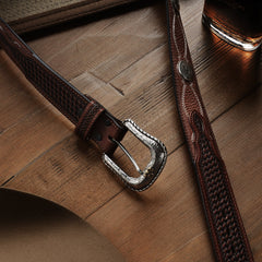 Pebble Leather Basket Weave Tabs Belt Natural/Brown | Stetson Men