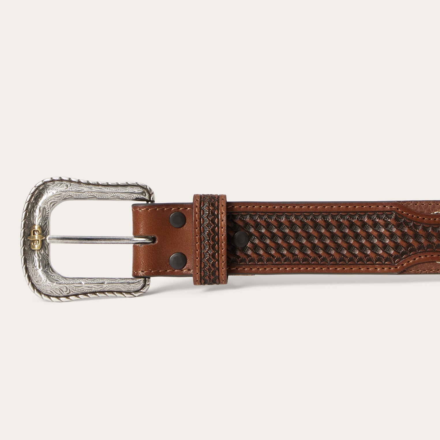 Pebble Leather Basket Weave Tabs Belt Natural/Brown | Stetson Men