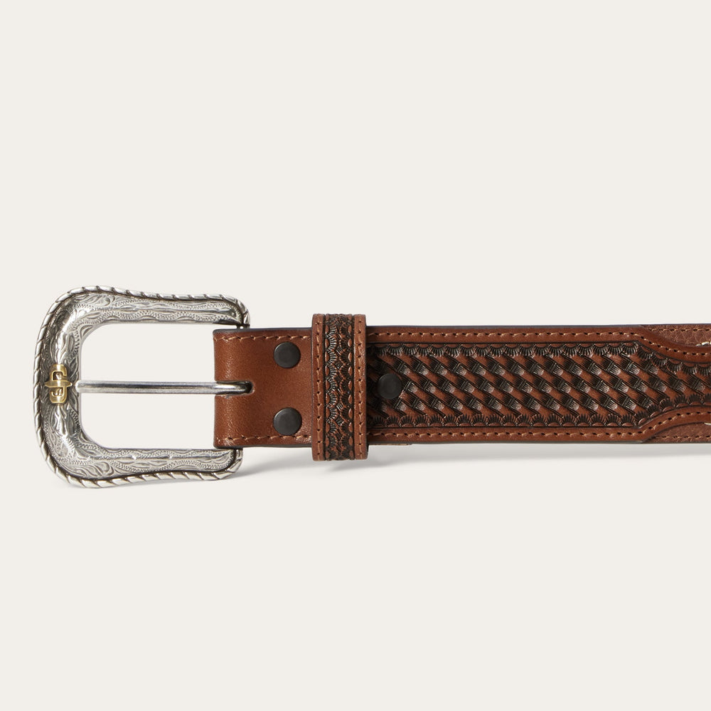 Pebble Leather Basket Weave Tabs Belt Natural/Brown | Stetson Men