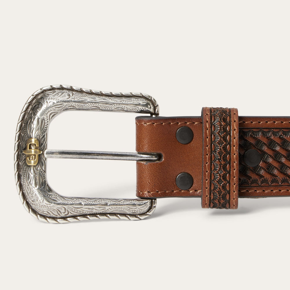 Pebble Leather Basket Weave Tabs Belt Natural/Brown | Stetson Men