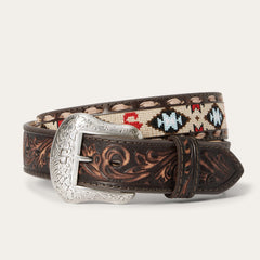 Embroidered Tooled Tab Belt Vintage Brown | Stetson Men