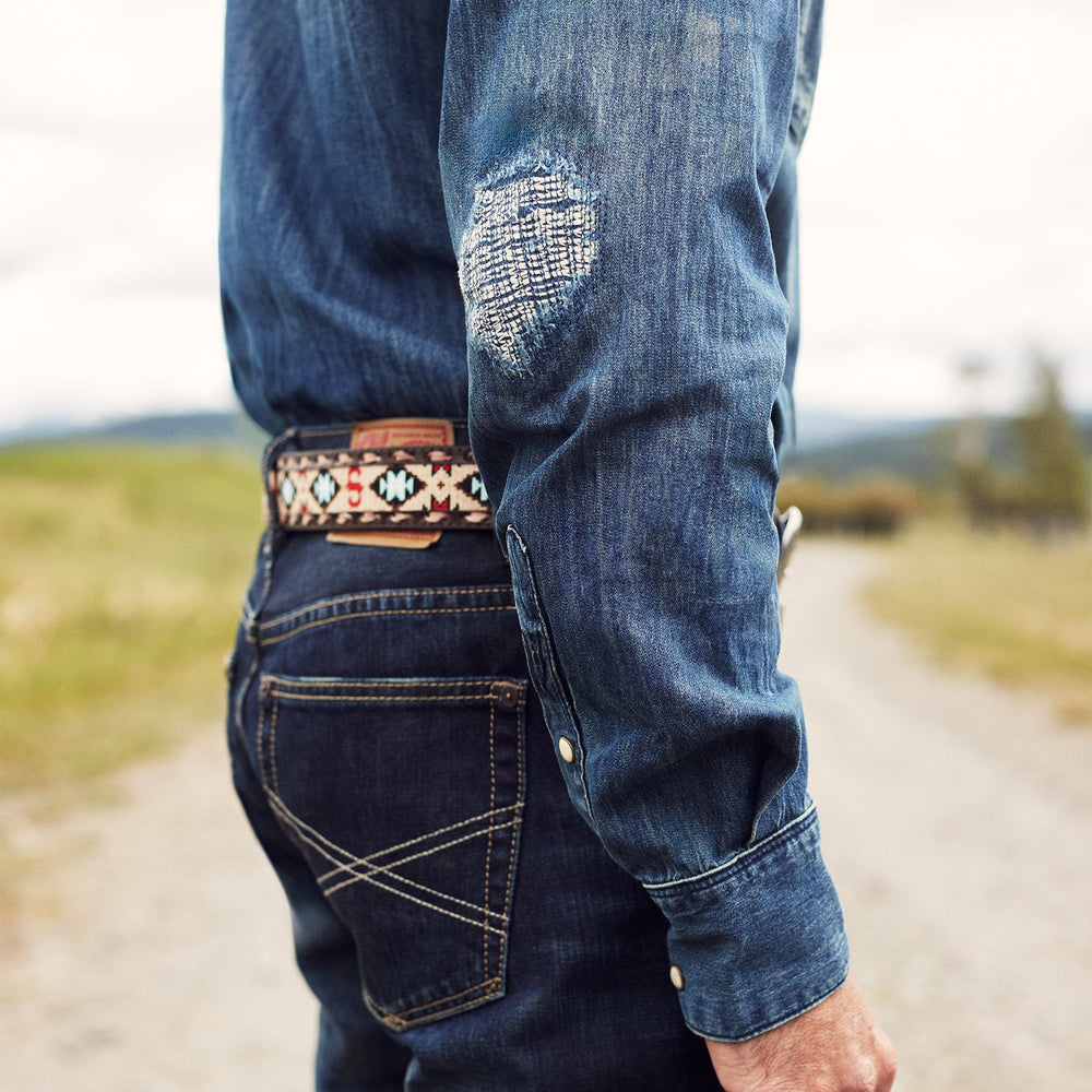 Embroidered Tooled Tab Belt Vintage Brown | Stetson Men