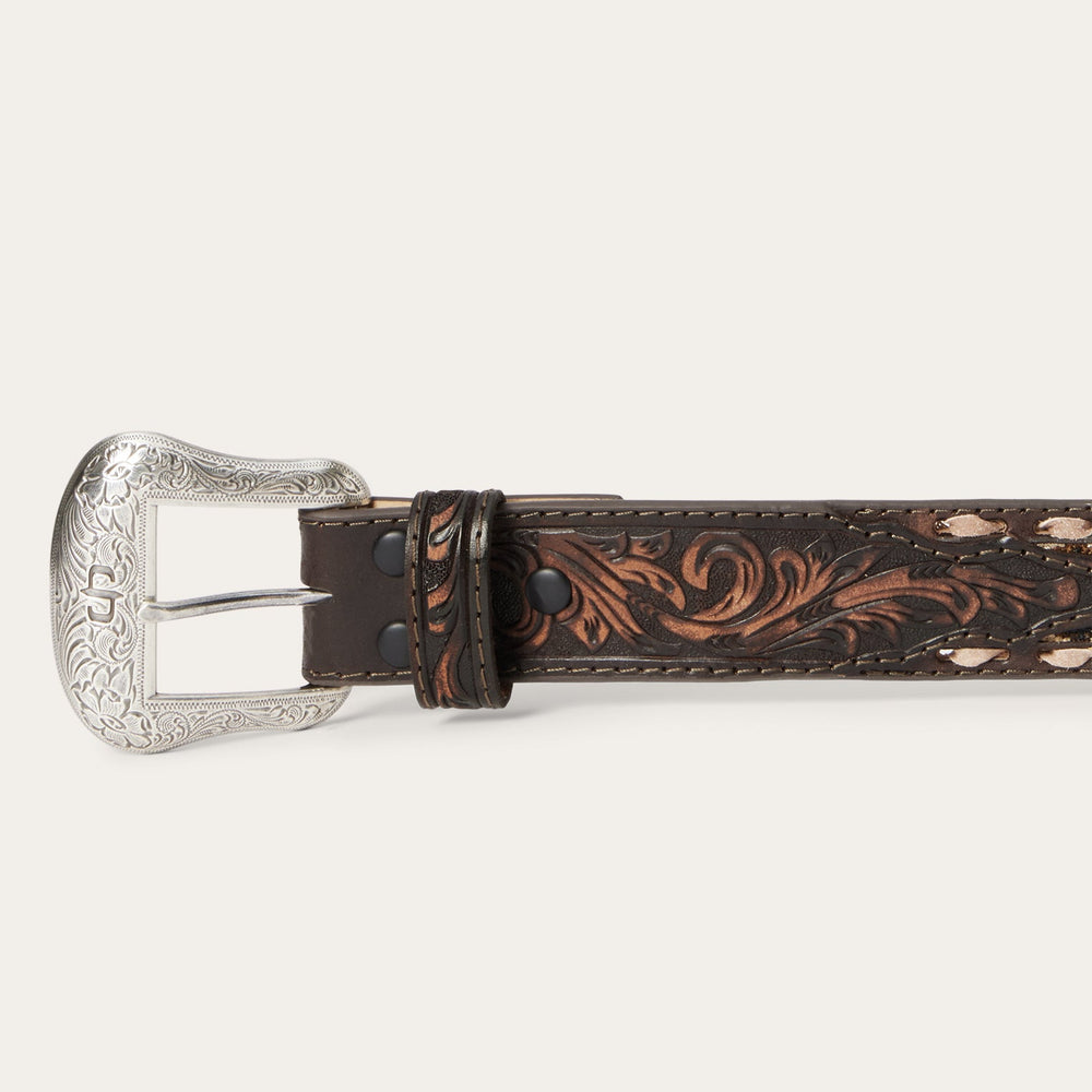 Embroidered Tooled Tab Belt Vintage Brown | Stetson Men
