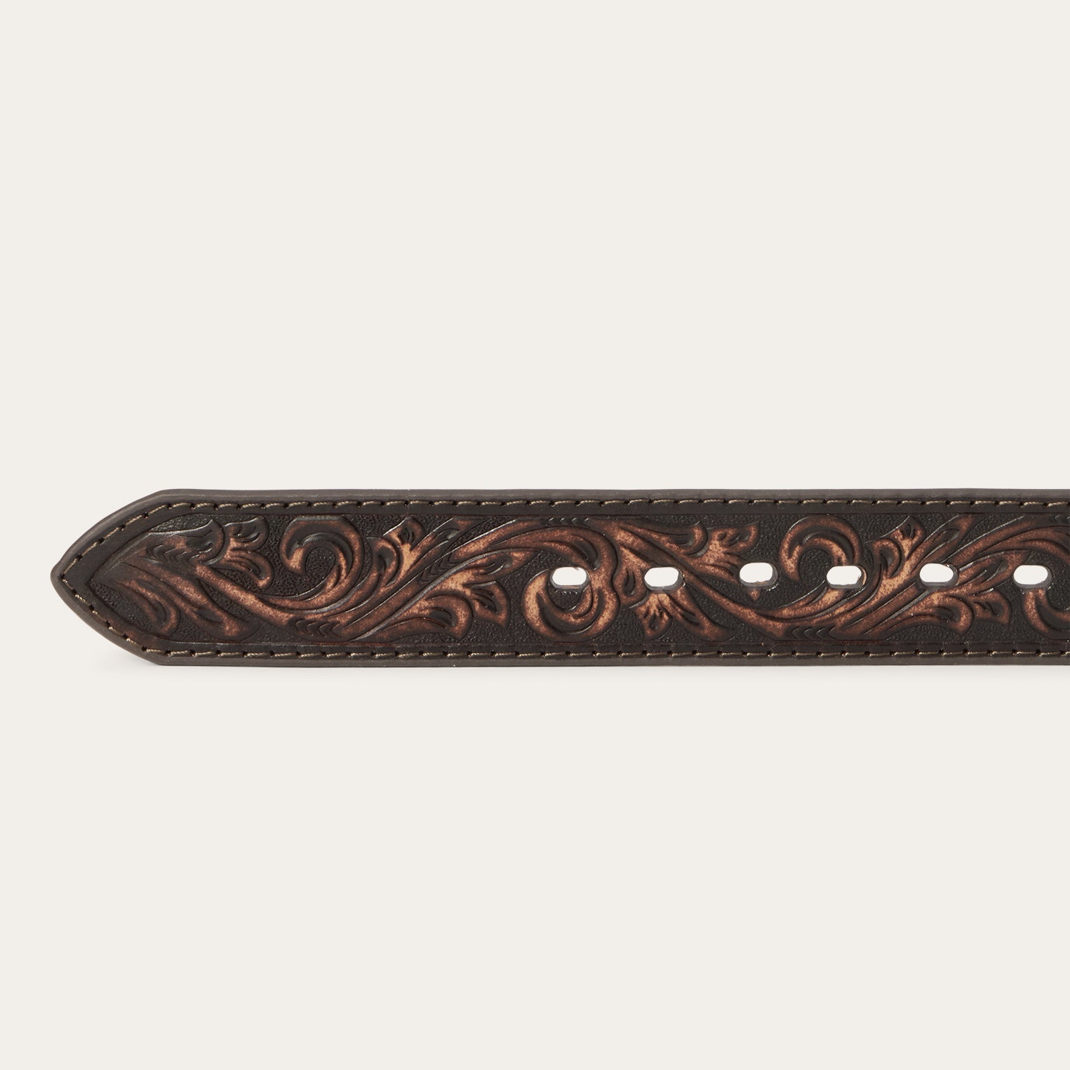 Embroidered Tooled Tab Belt Vintage Brown | Stetson Men