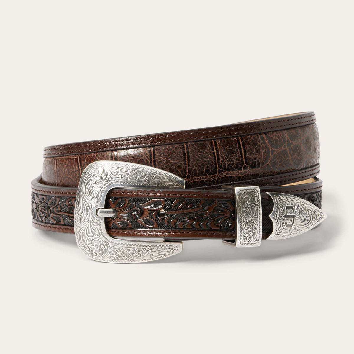 Croco Print Tooled Tapered Belt Brown/Cognac | Stetson Men