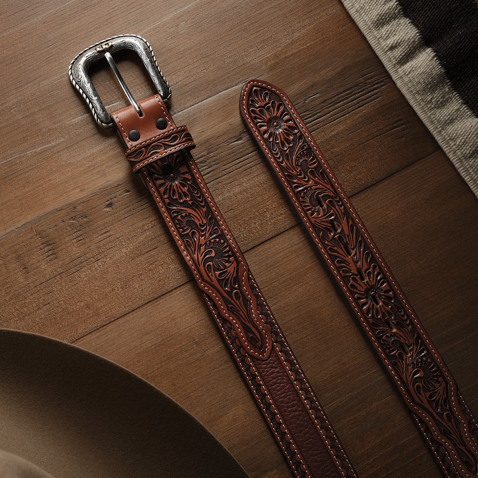 Tooled Tab Belt Cognac | Stetson Men