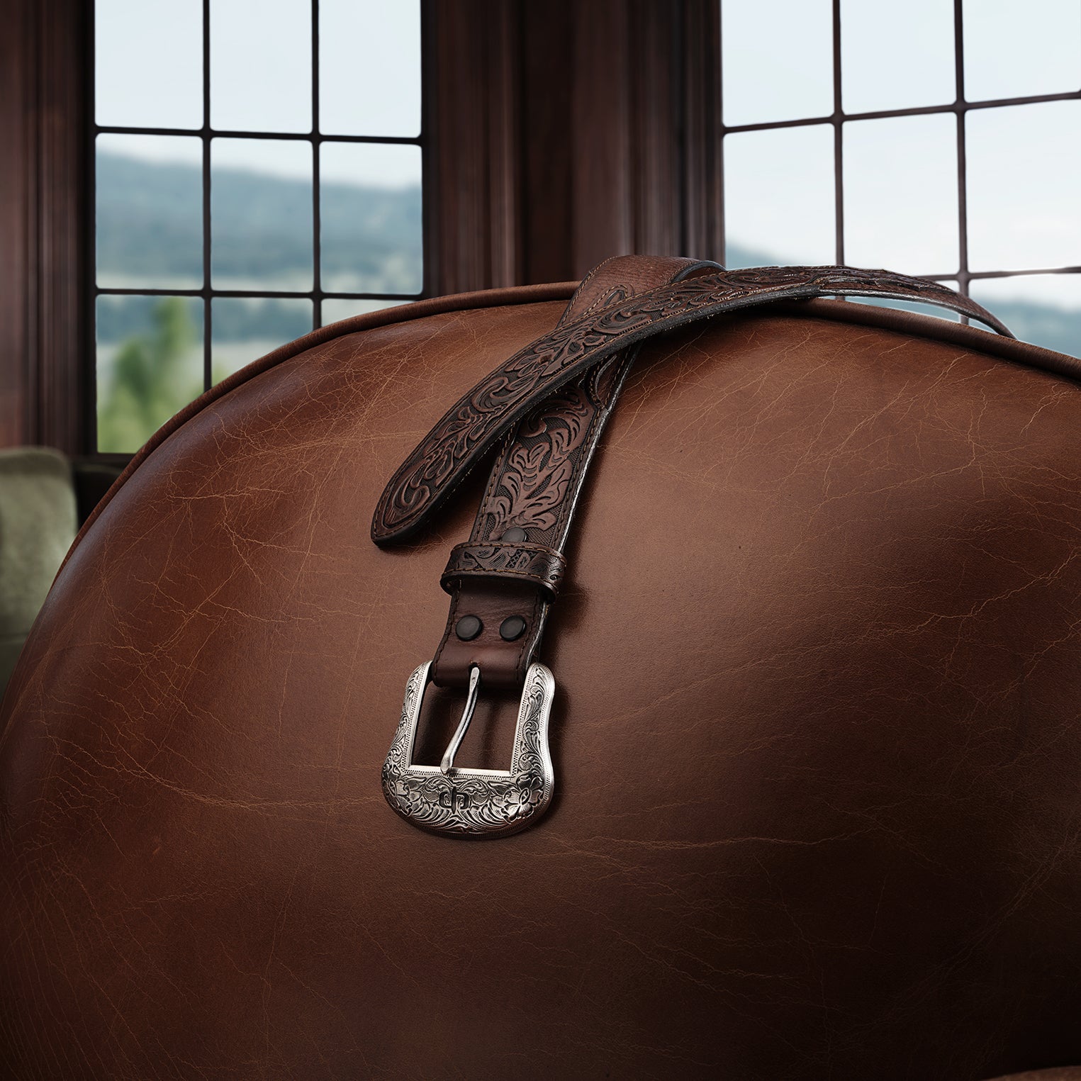 Tooled Tab Belt Cognac | Stetson Men