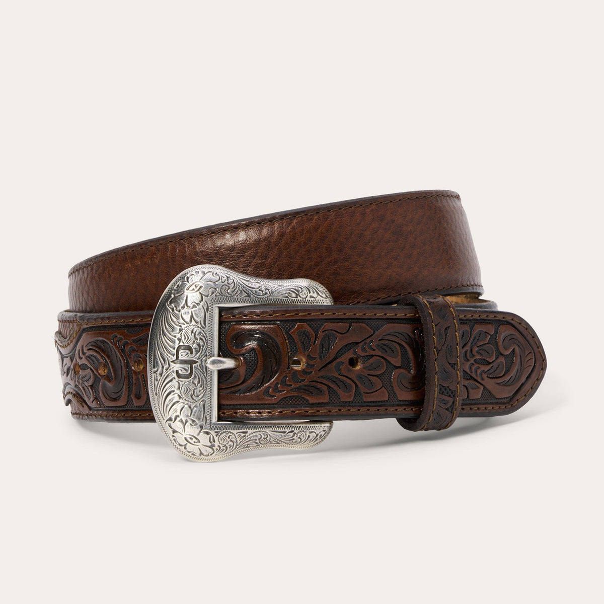 Bison Leather Tooled Tab Belt Hazelnut Bison | Stetson Men