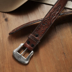 Bison Leather Tooled Tab Belt Hazelnut Bison | Stetson Men