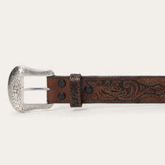 Bison Leather Tooled Tab Belt Hazelnut Bison | Stetson Men