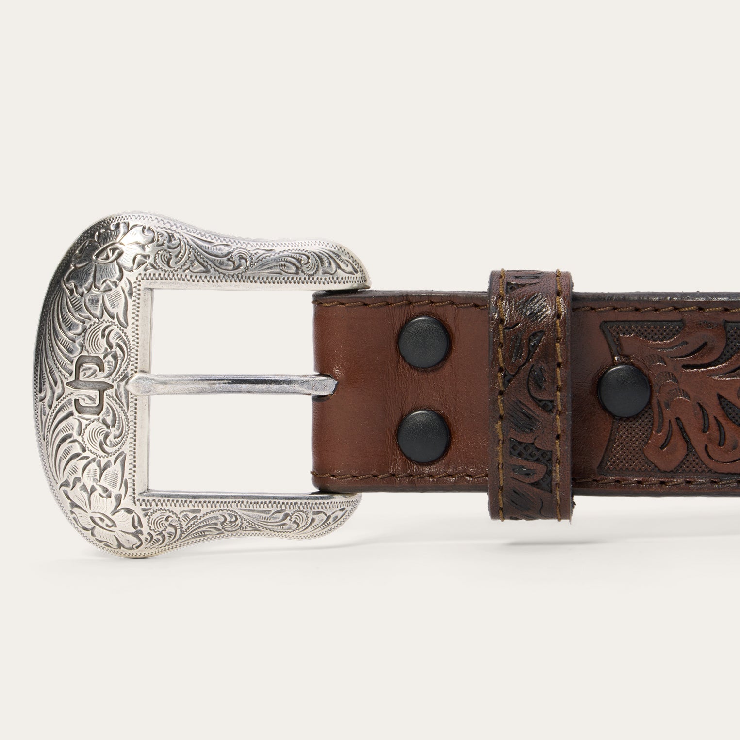 Bison Leather Tooled Tab Belt Hazelnut Bison | Stetson Men