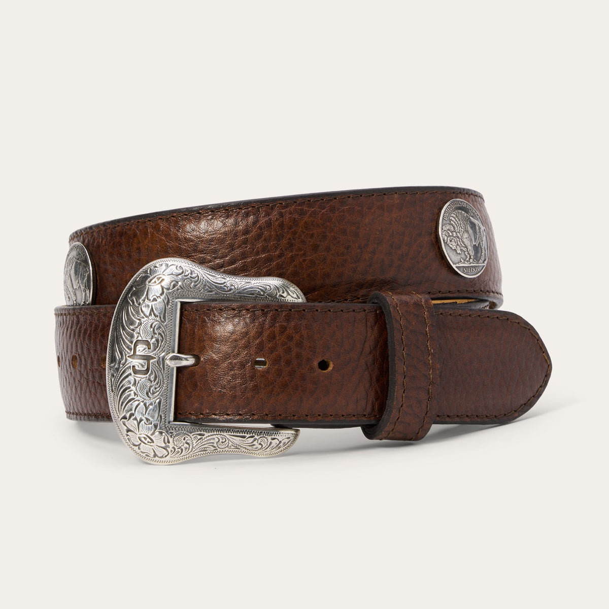Bison Leather Concho Belt Hazelnut Bison | Stetson Men