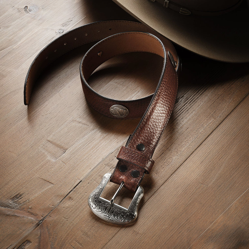 Bison Leather Concho Belt Hazelnut Bison | Stetson Men