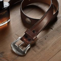 Bison Leather Concho Belt Hazelnut Bison | Stetson Men