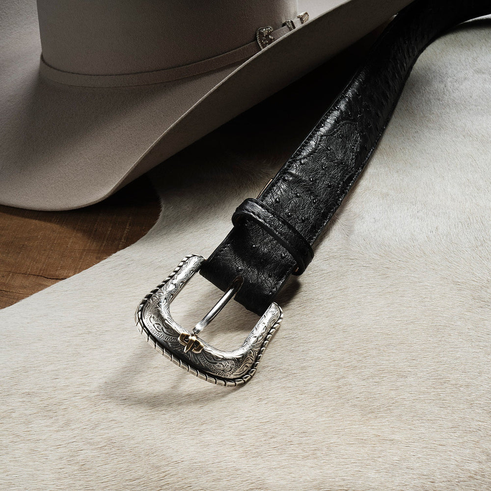 Ostrich Western Tab Belt Black | Stetson Men
