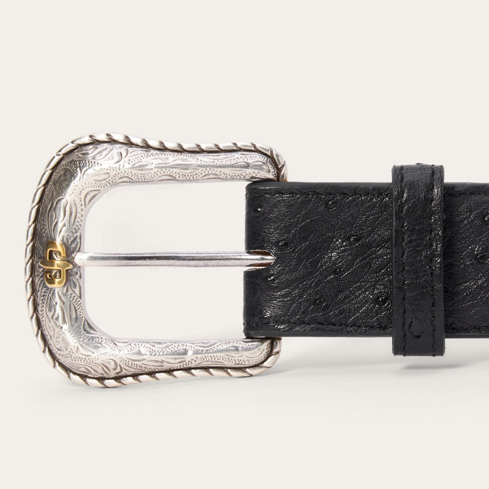 Ostrich Western Tab Belt Black | Stetson Men