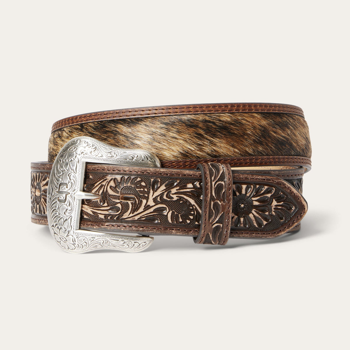 Hair-on-Hide Tooled Tab Belt Vintage/Brown | Stetson Men