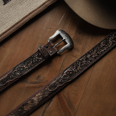 Hair-on-Hide Tooled Tab Belt Vintage/Brown | Stetson Men