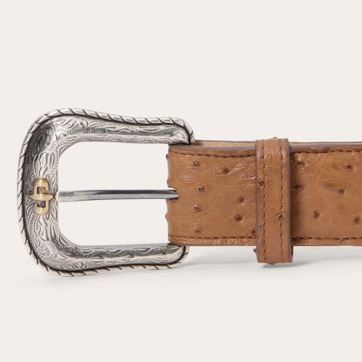 Ostrich Western Tab Belt Antique Cognac | Stetson Men