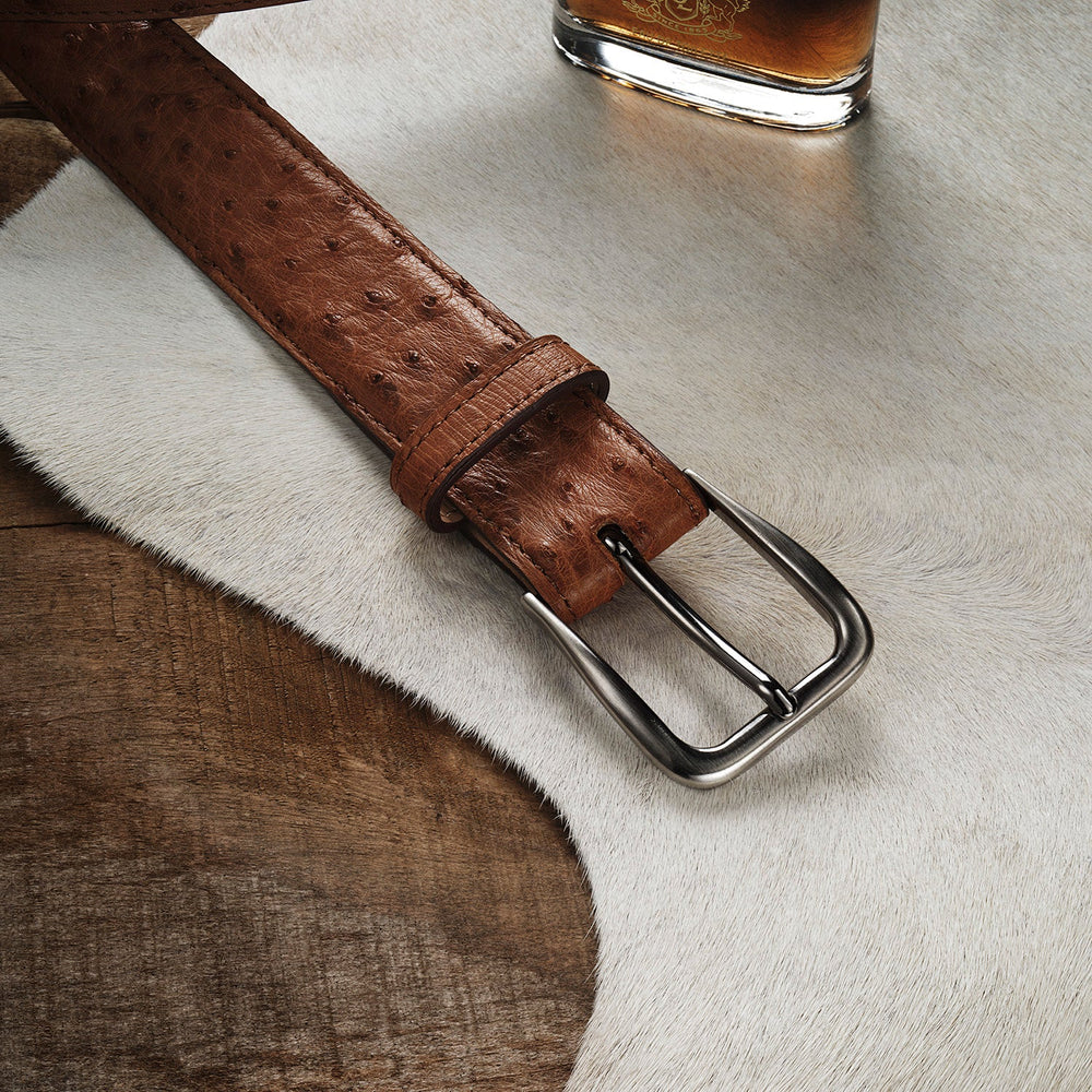 Ostrich Western Tab Belt - 1 1/4" Width Antique Cognac | Stetson Men