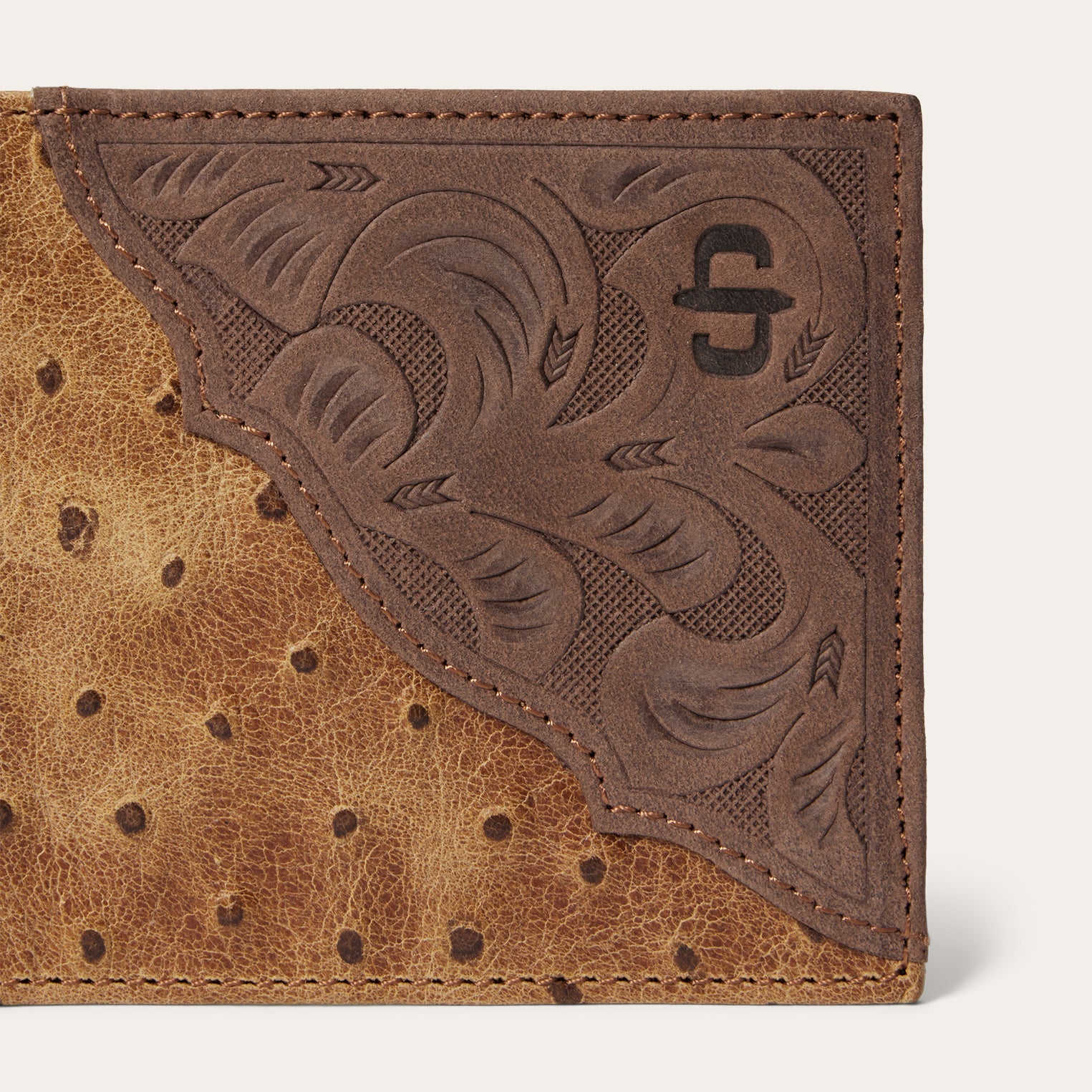 Tooled Embossed Ostrich Bi-Fold Wallet Brown / California Nut | Stetson Men