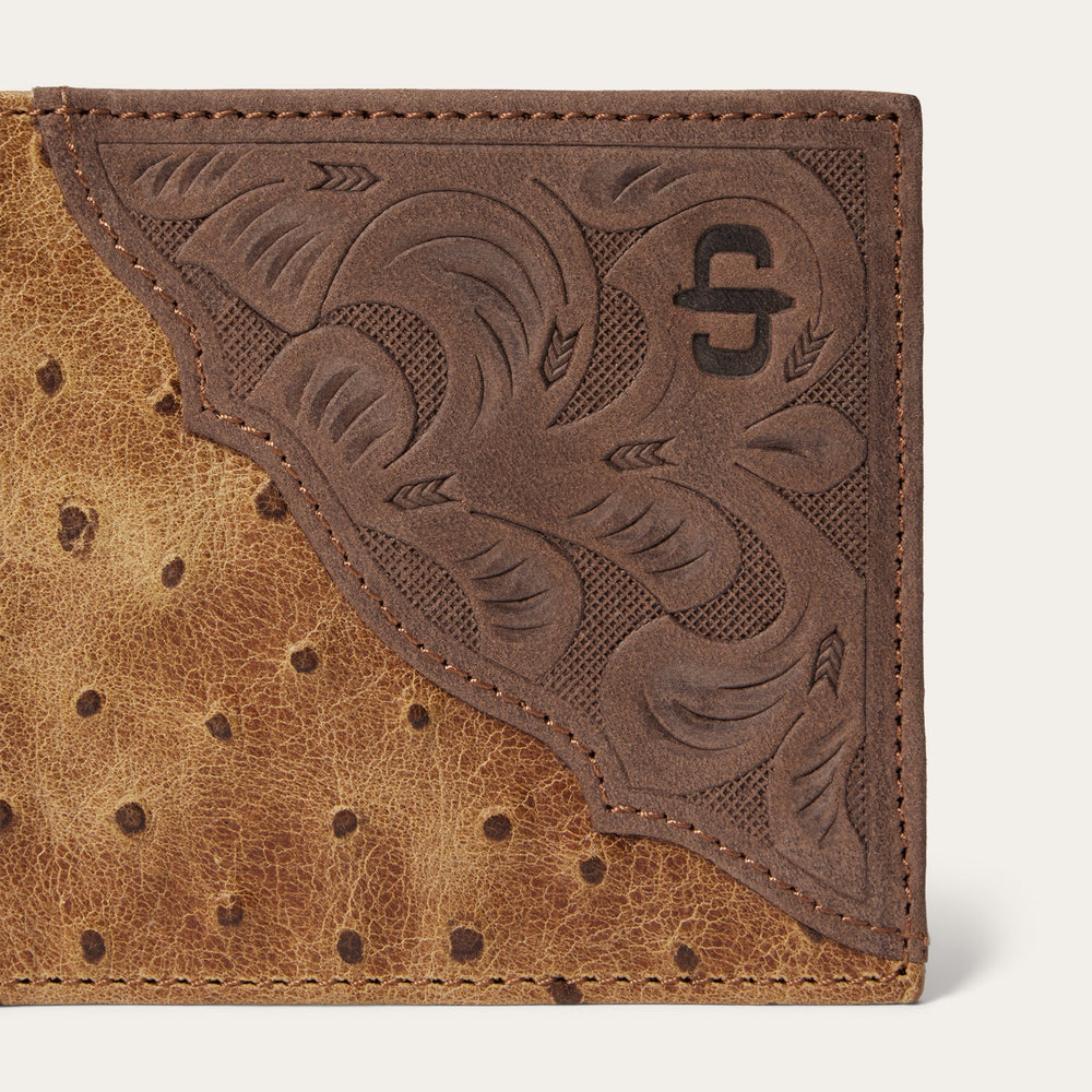 Tooled Embossed Ostrich Bi-Fold Wallet Brown / California Nut | Stetson Men
