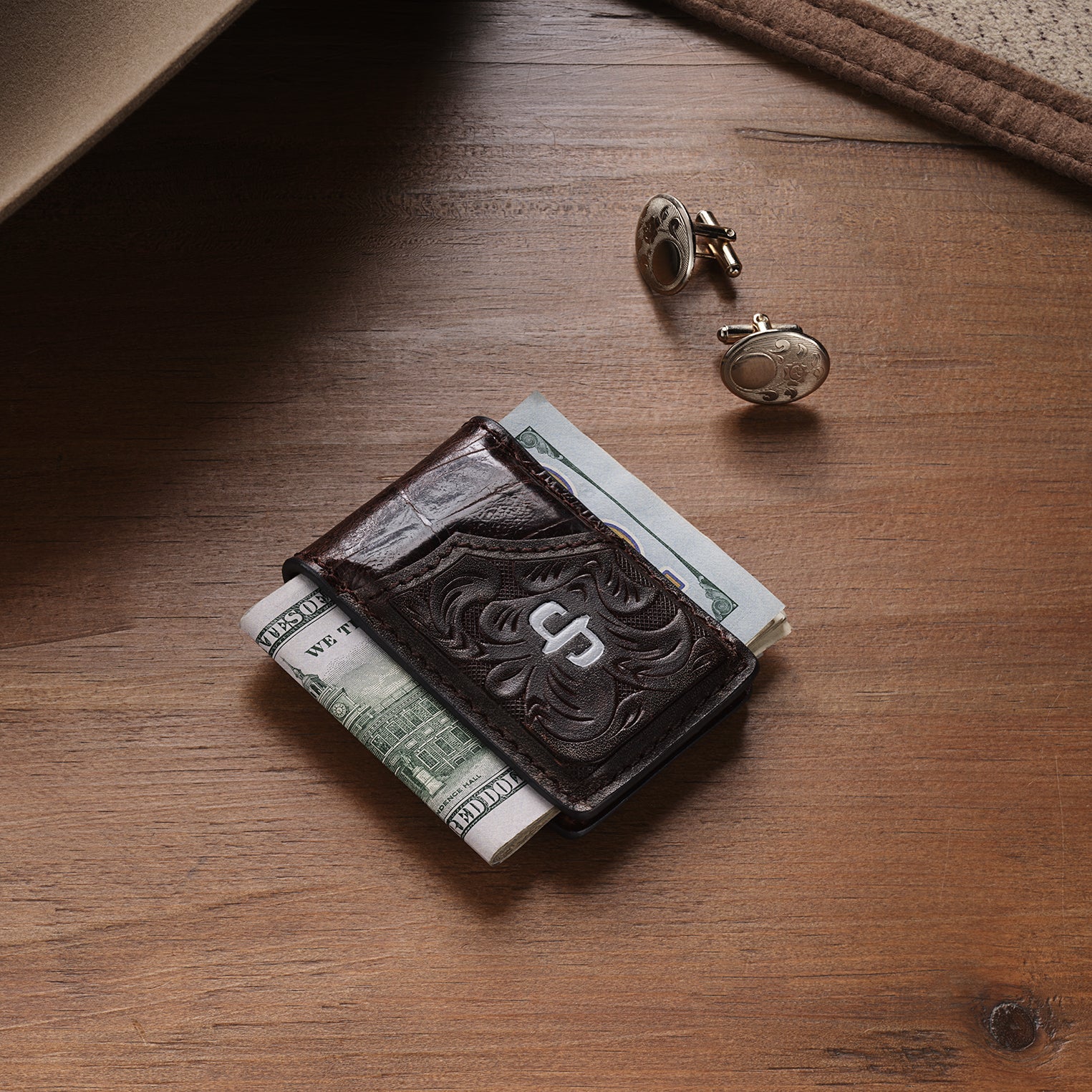 Tooled Embossed Croco Money Clip Brown | Stetson Men