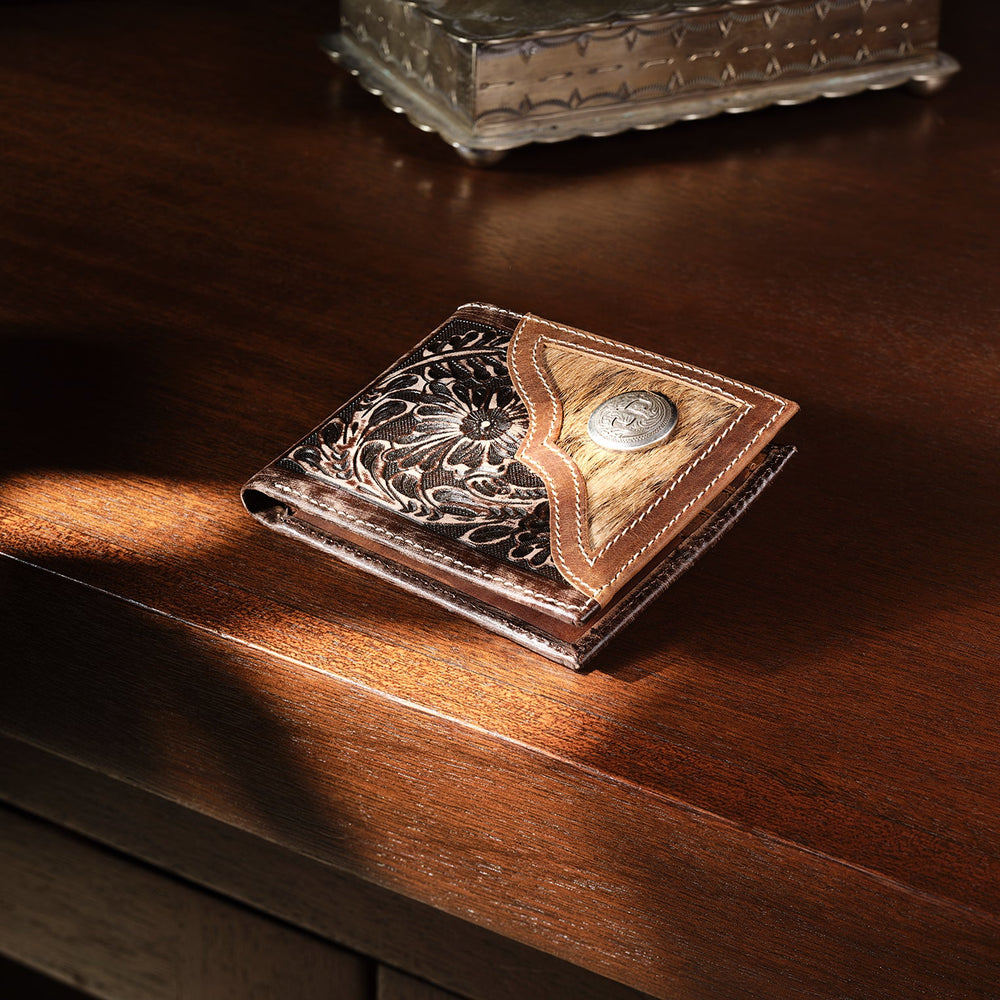 Hair-On-Hide Concho Bi-Fold Wallet Vintage Brown | Stetson Men