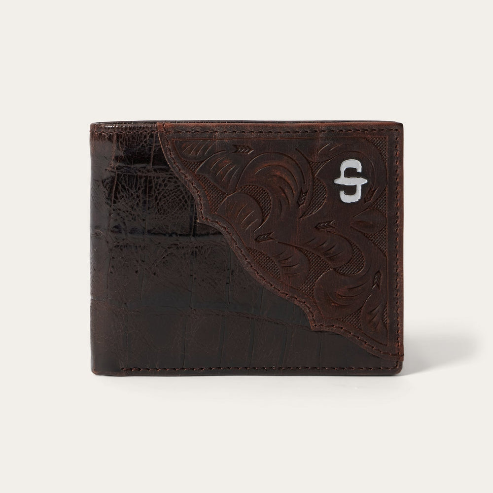 Tooled Embossed Croco Bi-Fold Wallet Brown | Stetson Men