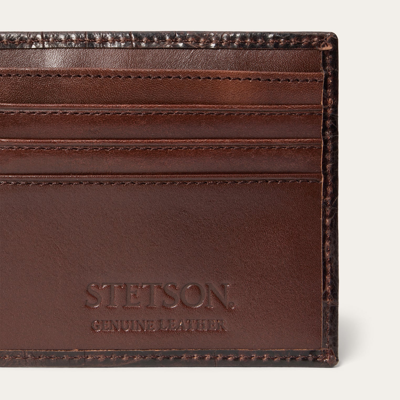 Tooled Embossed Croco Bi-Fold Wallet Brown | Stetson Men