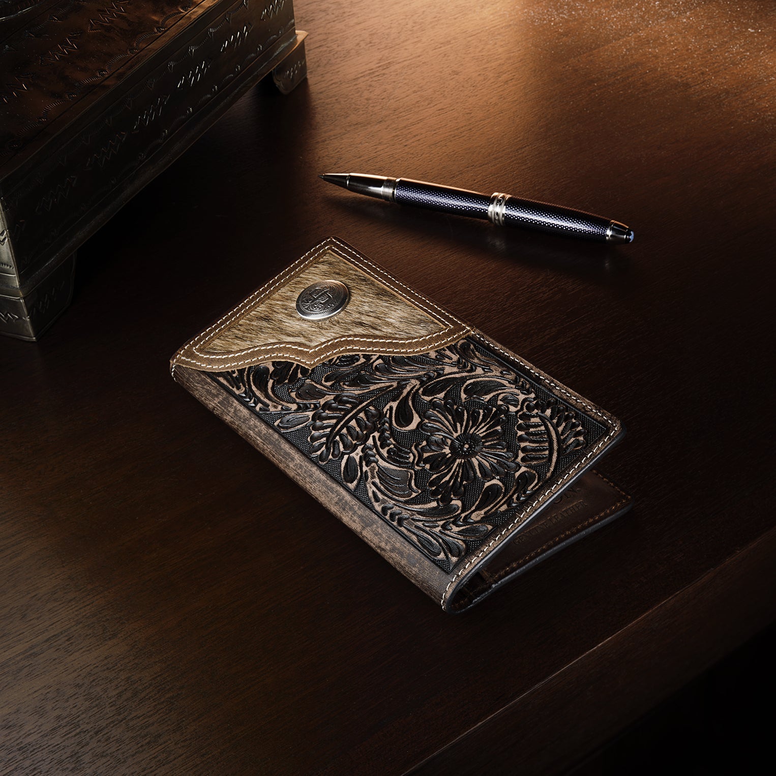 Hair-On-Hide Concho Checkbook Vintage Brown | Stetson Men