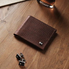 Bison Leather Stetson Rivet Bi-Fold Wallet Hazelnut Bison | Stetson Men