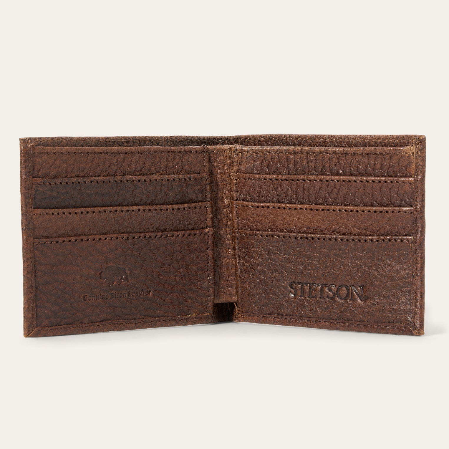 Bison Leather Stetson Rivet Bi-Fold Wallet Hazelnut Bison | Stetson Men