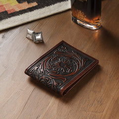 Tooled Bi-Fold Wallet Brown | Stetson Men