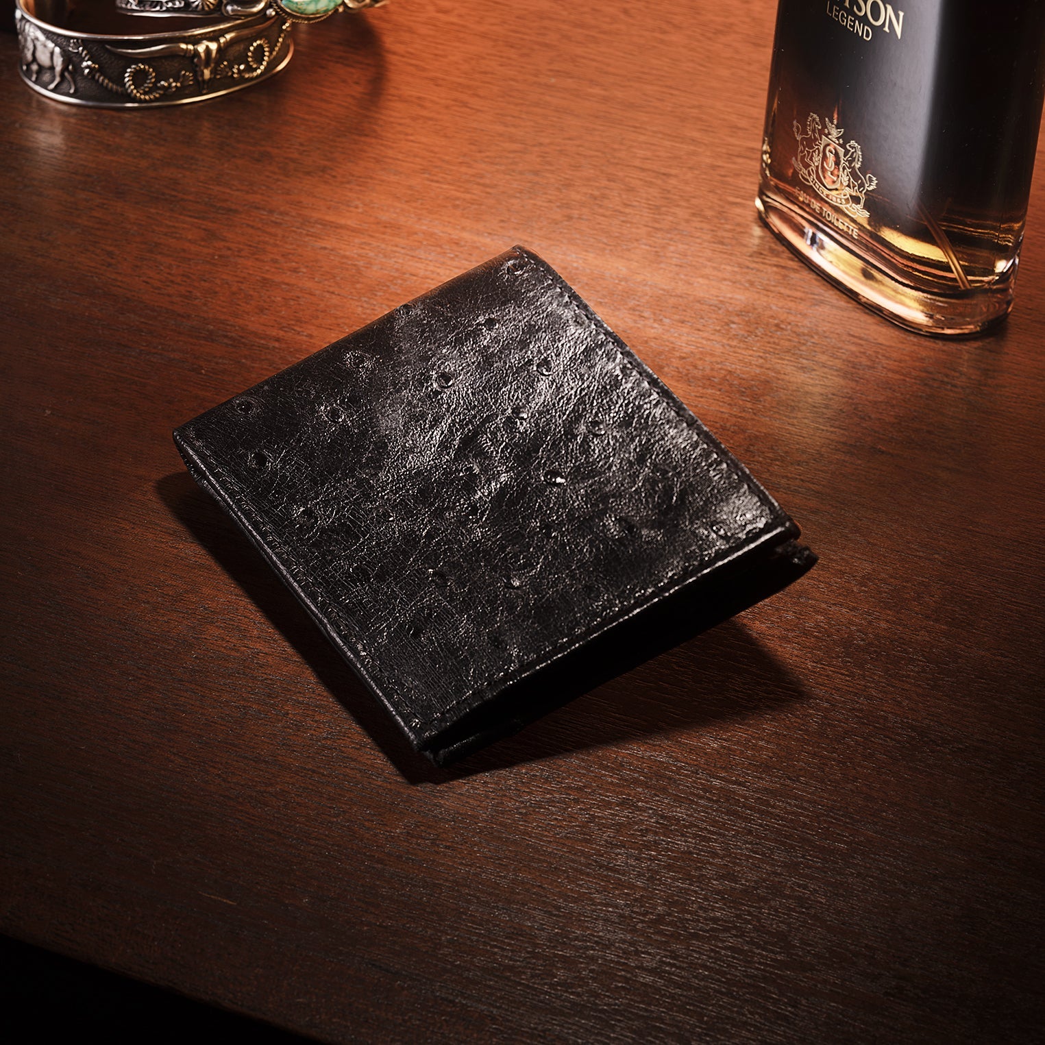 Ostrich Bi-Fold Wallet Black Classic | Stetson Men