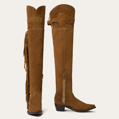 Glam Over-The-Knee Fringe Boot Tan Suede | Stetson