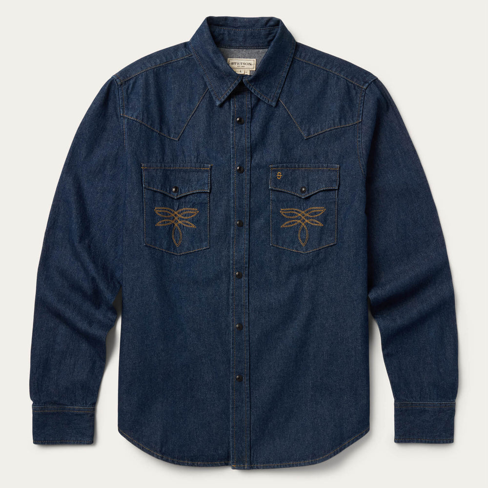 Boot Stitch Raw Denim Shirt Blue | Stetson Men
