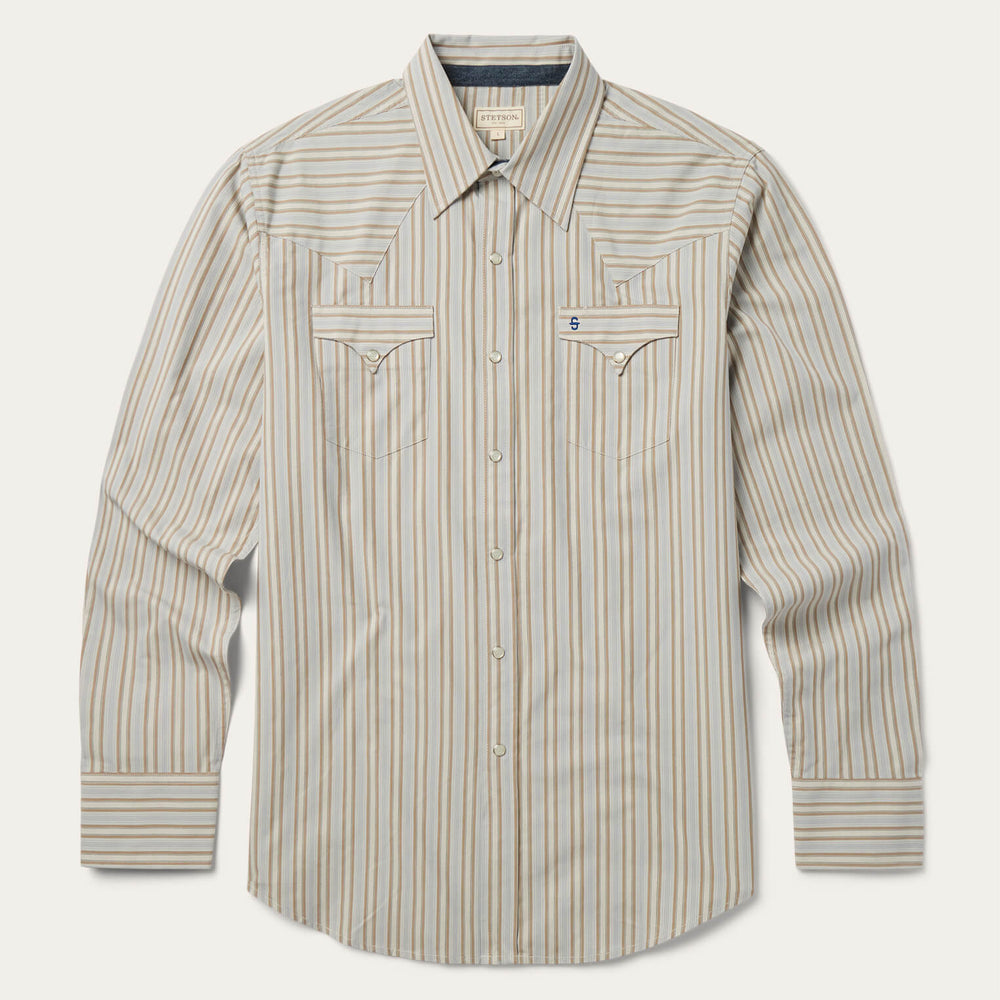 Ticking Stripe Western Shirt Brown | Stetson Men