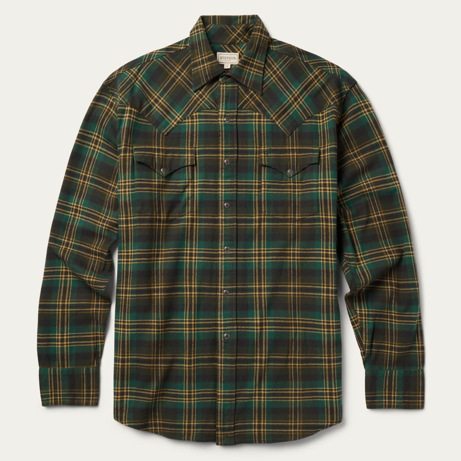 Brushed Flannel Western Shirt Green | Stetson Men