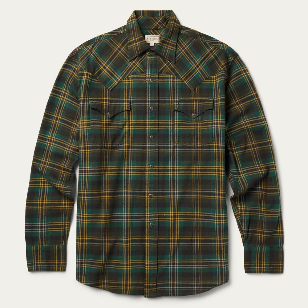 Brushed Flannel Western Shirt Green | Stetson Men
