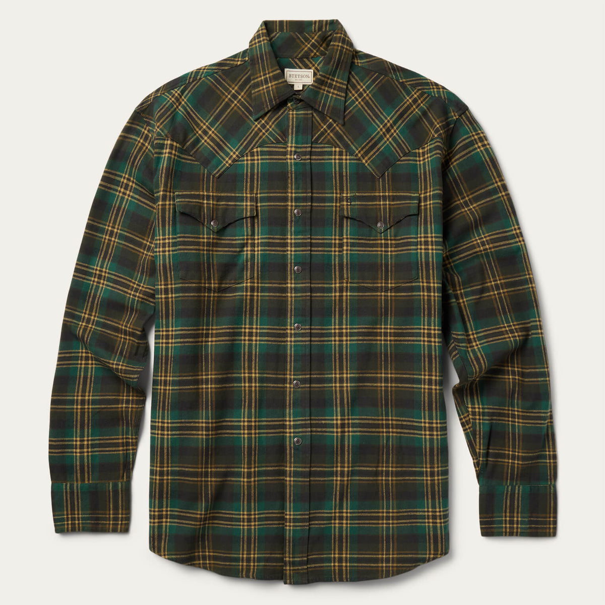 Brushed Flannel Western Shirt Green | Stetson Men