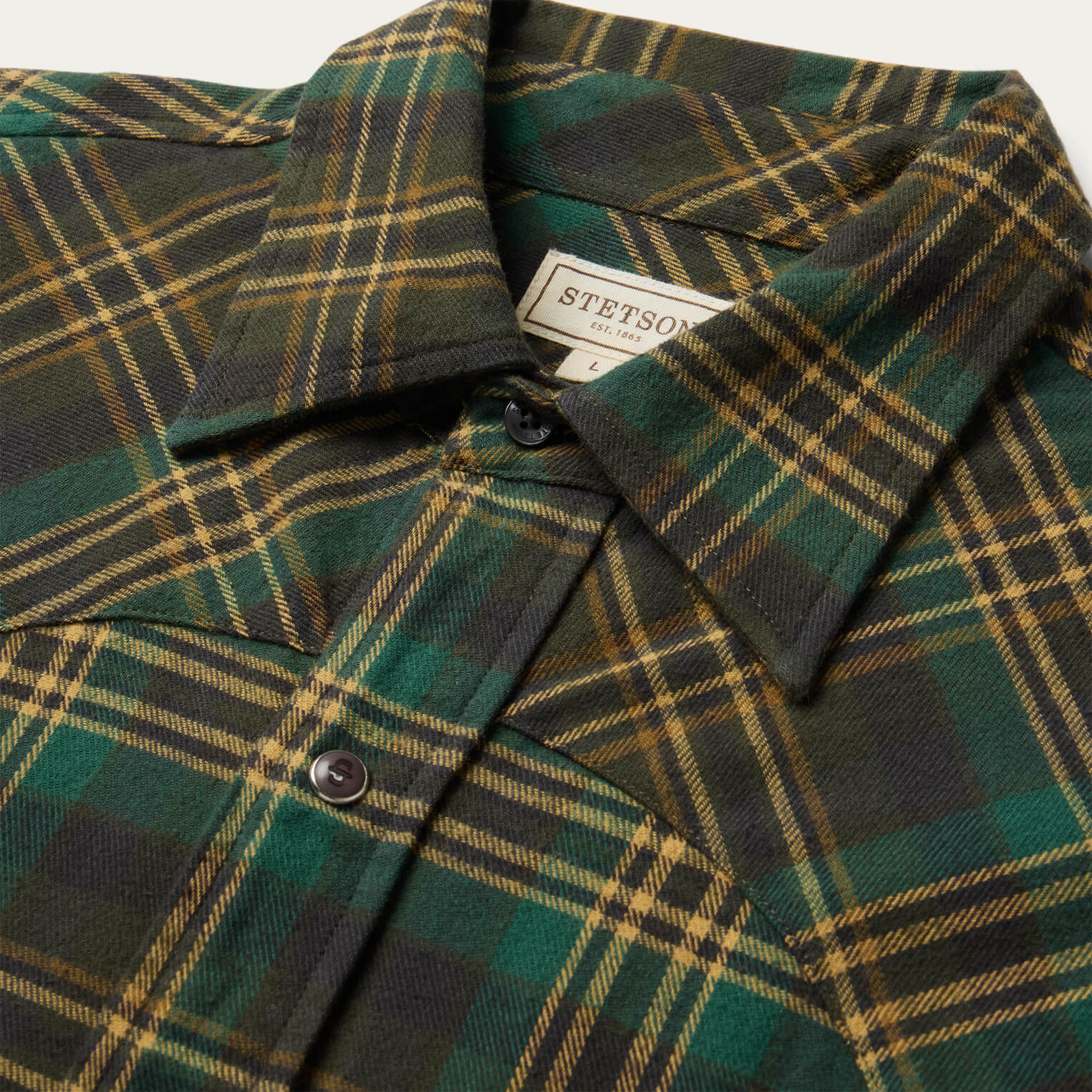 Brushed Flannel Western Shirt Green | Stetson Men